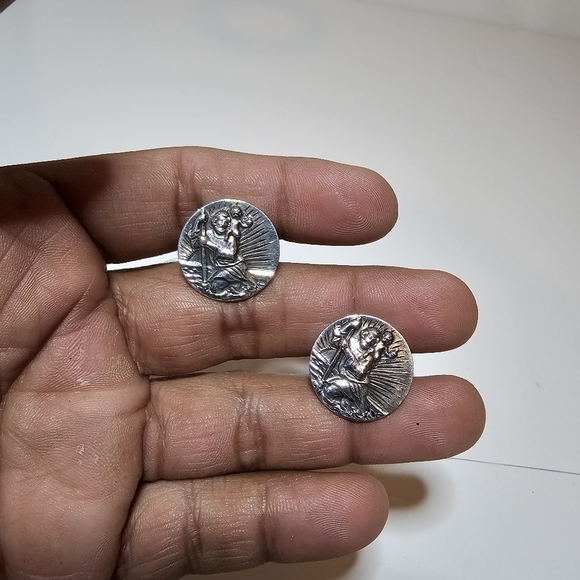 Vintage Swift & Fisher Priests St. Christopher Round Medallion Cuff Links 14 Gr. - Picture 2 of 9